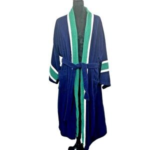Vintage Christian Dior Monsieur Mens Robe Navy Terry Robe One Size 100 Cotton